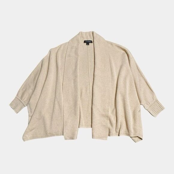 St. John Cashmere Cocoon Cardigan Womens Sz M Beige Quiet Luxury Oversized Cozy - Picture 3 of 11